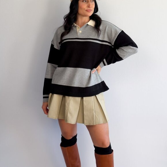 Women’s Striped Rugby Sweater – Collared Knit Polo - Picture 5 of 8